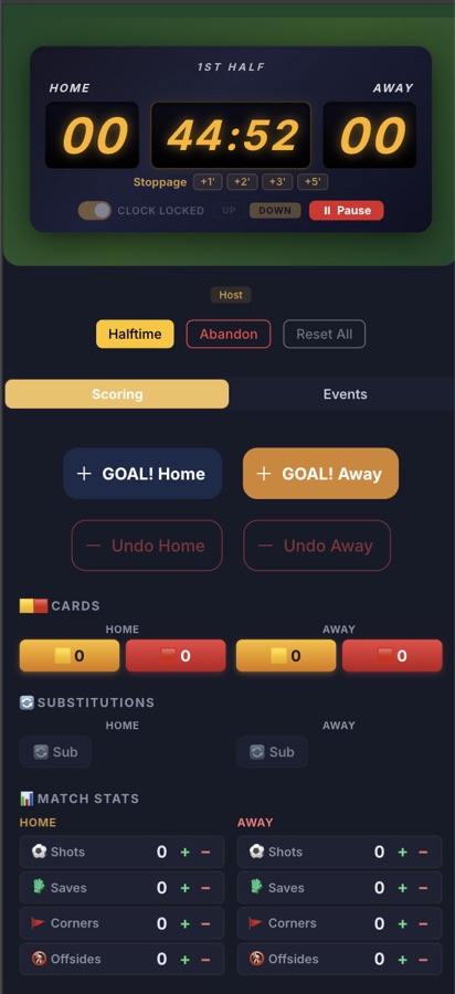 Soccer scoring and standings on the app