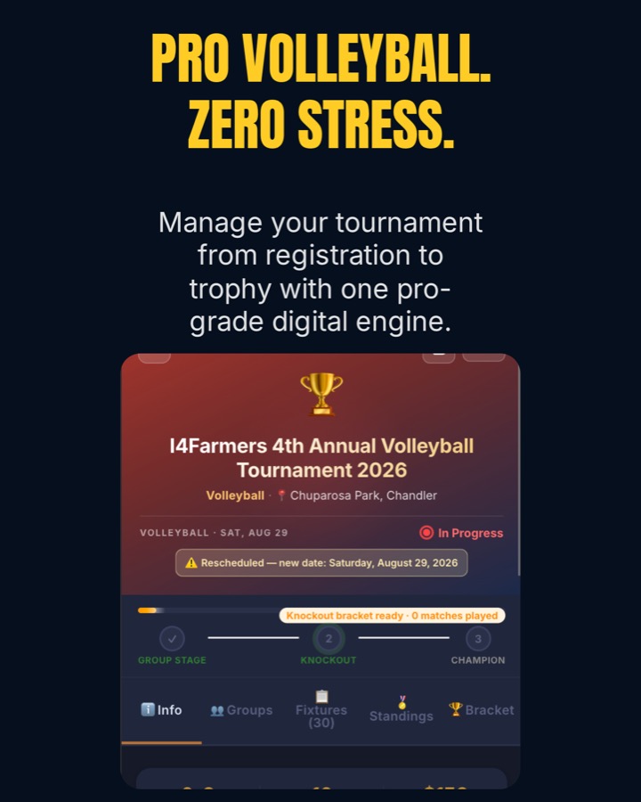 Badminton league screen on the Statewide Sports Hub app