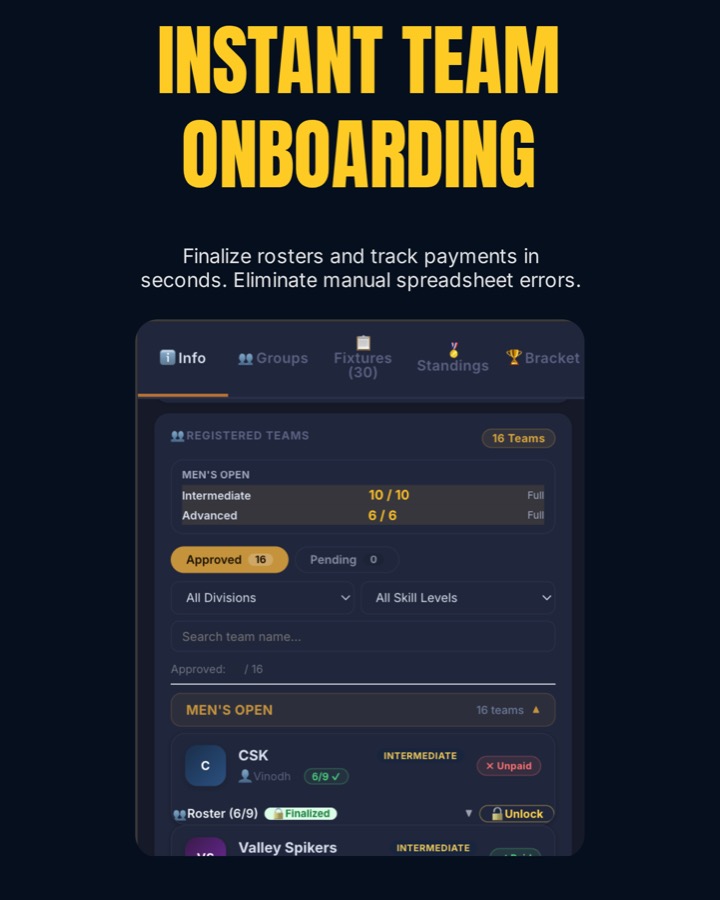 Badminton scoring and standings on the app