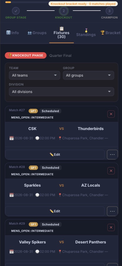 Badminton team roster on the app