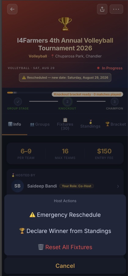 Badminton match screen on the app
